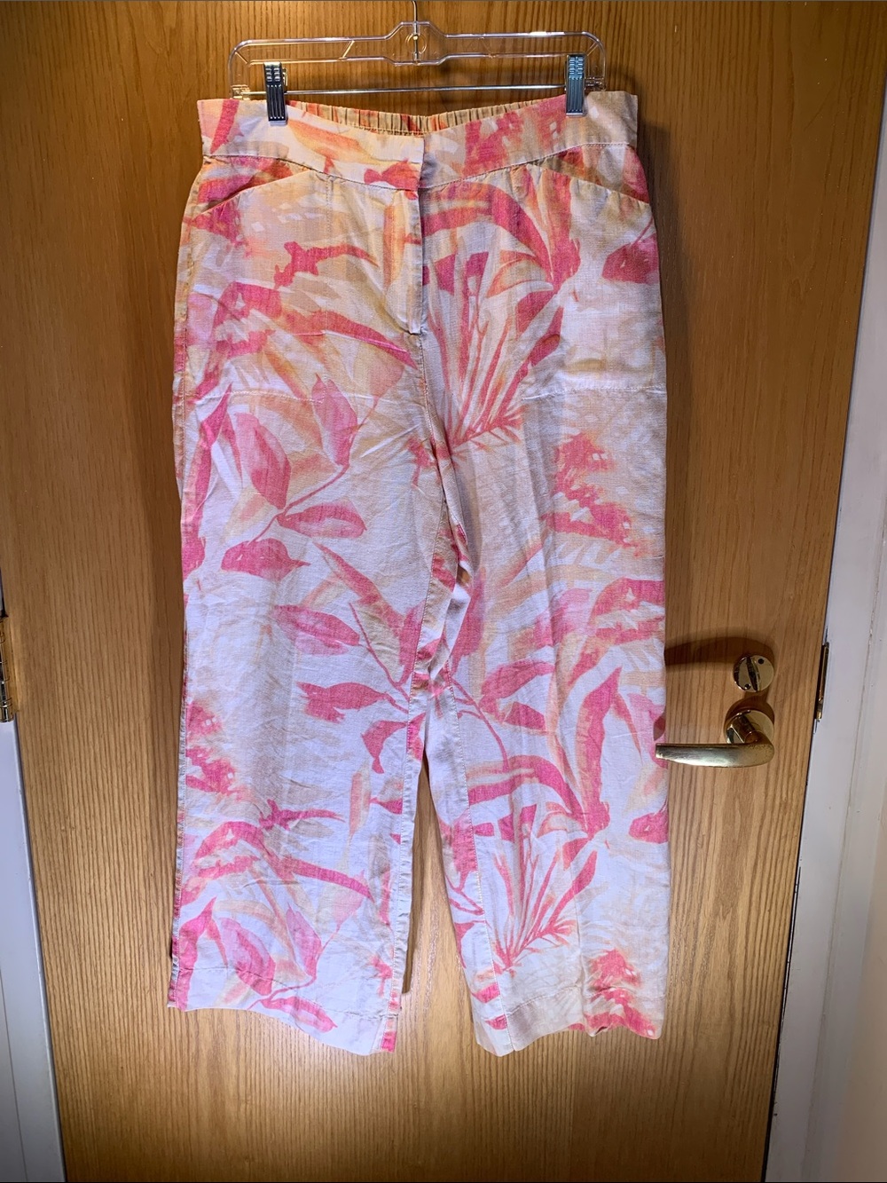 Chico's 100% Linen Pink & Cream Pants -Size 12- Beautiful!